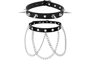 Eigso Retro Oldschool Necklaces Steampunk Gothic Studded Spikes Rivets Collars Premium PU Leather Chokers with Adjustable Buckle for Men and Women