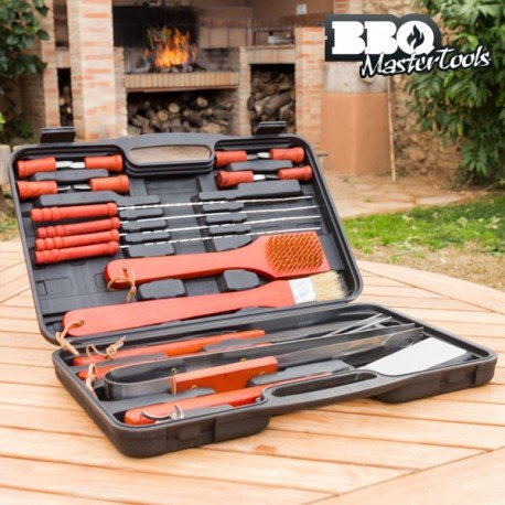 BBQ Master Tools - Maletin para barbacoas, color negro, (18 piezas)