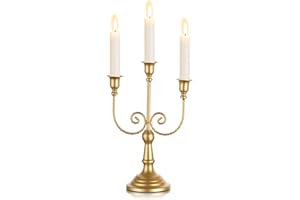 Sziqiqi Candelabro de Metal Dorado - Portavelas de 29,5 cm de Alto Portavelas de 3 Brazos para Velas Cónicas para Centros de Mesa de Cena A La Luz de Las Velas Decoraciones Navideñas de Chimenea