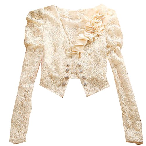 Finejo Women's Out Lace Short Shrug Cardigan Hollow Jacket Coat Apricot