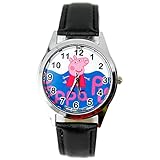 Taport® Quarz-Armbanduhr mit schwarzem Lederband im Kätzchen-Design, inkl. Ersatzbatterie und Geschenktasche
