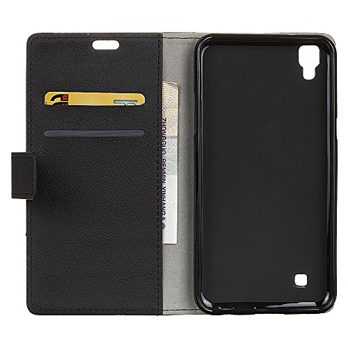 Handyhülle für LG CELLULARE K220 X-POWER ,QUENJOY® Cass Textur Leder Tasche Smart Cover Flip Case Beschützer Haut Schutzhülle Hüllen für LG CELLULARE K220 X-POWER (LGK220) 5,3 Zoll,Schwarz 03 - 3
