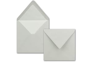 FARBENFROH BY GUSTAV NEUSER Lot de 50 enveloppes carrées, 16 x 16 cm, gris clair, avec doublure en soie blanche, sans fenêtre et à collage humide, pour cartes d'invitation au mariage et anniversaire