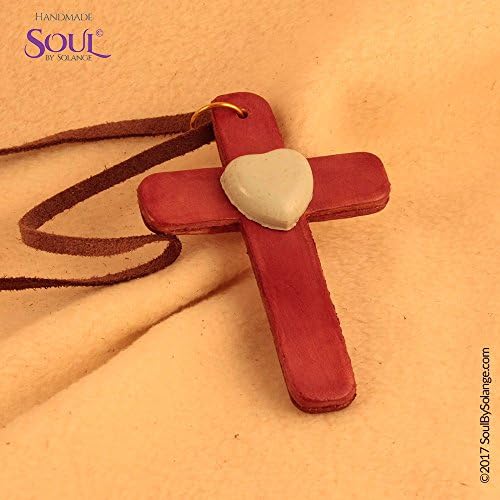 463- Crimson Cross – leather pendant with hearts made of Kato Ceramic, can be worn on both sides.