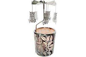 kingnero Owl Rotary Candle Holder Spinning teaLight Candlestick, Silver Carousel Candle Windmill for home Decor Gift