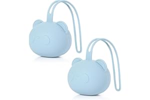 GeDi - 2 Pezzi Portaciuccio in Silicone Senza BPA, Custodia Panda per Neonati e Bambini, Contenitore Portatile per Ciucci, Lavabile e Igienico, Idea Regalo Perfetta per Maschio e Femmina (Azzurro)