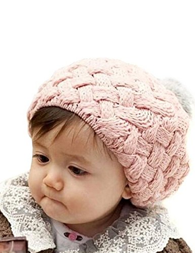Feng Cute Baby Kids Girls Cute Warm Winter Knit Crochet Beanie Hat Cap (Pink)