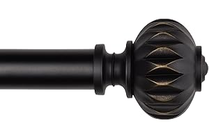 SZXIMU extendable Curtain Poles for Eyelet Curtains,91 to 182 black telescopic Curtain Rods with Petal Texture Finials Bay Window Curtain Pole