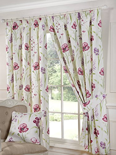 Sundour Curtains - Ellie in Red; 90'x90'. 3-Inch Pencil Pleat, Printed Poly Cotton Half Panama.