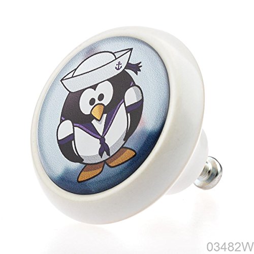 Preisvergleich Produktbild Designer Keramik Möbelknopf Möbelknauf Möbelgriff 03482W Weiß Pinguin - Kinder, Kinderzimmer - Swami Designer Factory