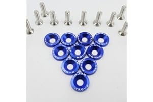 PUUPAA Lot de 10 boulons et rondelles - Accessoires automobiles M6 en aluminium anodisé - Kit de vis pour garde-boue (bleu)