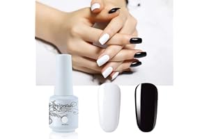 Vishine Lot de 2 Couleurs Blanc et Noir Vernis à Ongles Gel Semi Permanent Soak Off UV LED Gel Nail Polish Nail Art Manucure 8ml