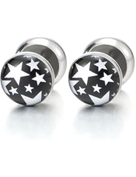 Schwarz Weiß Pentagramm Stern Kreis Ohrstecker Edelstahl Gestüt Ohrringe Herren Damen, Fake Plugs Cheater Tunnel...