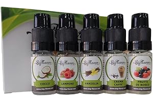 BIGFLAVOR BIG FLAVOR | Aroma Cocco,Lampone,Vaniglia,Crema Caffè,Frutti di Bosco - Aromi Alimentari per Pasticceria Dolci da Forno Yogurt e Beverage (5x10ml)