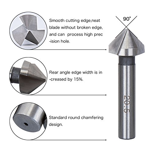 Fortag 6 tlg 90° 3 Flute HSS Kegelsenkersatz Anfassen Versenkbohrer 1/4″ 6-Kanntschaft Senker Senkbohrer Versenker-Bit Kegelsenker Satz - 2