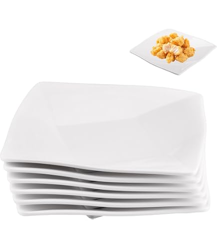 6 Assiettes Creuses En Porcelaine Blanche Carrées - 21x21cm - Passe Lave-vaisselle Et Micro-ondes - Tokio