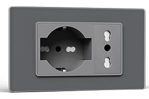 BSEED Presa Schuko e Presa Italiana, Prese Elettriche da Muro 10A/16A, Schuko con Pannello di Vetro, Presa Bipassa 118mm Grigrio