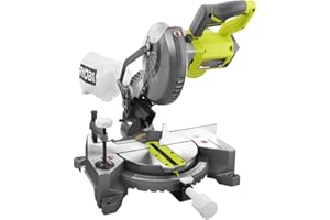 RYOBI - Scie à Onglets (Radiale) 18V ONE+, Ø190mm, Alésage 16mm, Capacité Coupe 45x108mm à 90° - Poids 7,9 kg - Livrée avec 1 Lame 24 Dents, 1 Sac à Poussière, sans Chargeur ni Batterie - EMS190DC