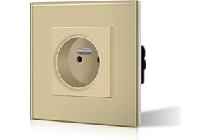 BSEED Prise Murale Prises de courant Alternatif 1 Gang Cadre en Verre Trempé Norme Française 16 Amp 240V 86mm Or