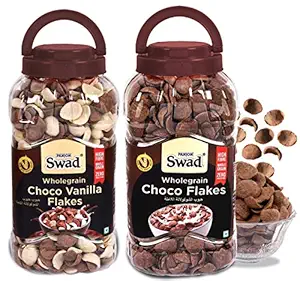 Swad Choco Flakes & Choco Vanilla Flakes, Combo of 2 Jars (Wholegrain Chocolate Breakfast Cereal Chocos Kids) Jar, 700 g