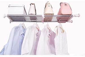 Hershii, scaffale in tensione con aste estensibili in metallo, fai da te, per organizzare, dividere e separare, per armadio, credenza della cucina e bagno, Ivory, 60-80cm/23.62-31.49inches