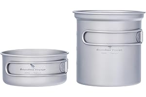 iBasingo Set di pentole da Campeggio Set di pentole da Esterno Kit Pasticcio da Cucina Ciotola in Titanio Padella con Manico Pieghevole Stoviglie da Viaggio da Picnic