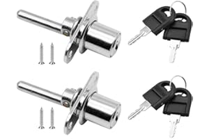ZHIQIN 2 x Drawer Lock with Key for Furniture Piston Lock for Filing Cabinets Display Cabinet, Diameter 16 mm, Length 61 mm (Silver)