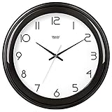 WIHY Leise Seiko Wanduhr Quarz Batterie dekorative Einzigartige Wohnzimmer Runden Uhr einfache Precisiond elektronische Quarzuhr Hause Wanduhr, 14', die grundlegende Carbon Crystal Black-607,