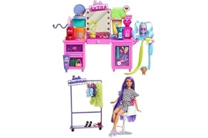 Barbie Extra Doll & Vanity Playset with Exclusive Doll, Pet Puppy, 45+ Pieces Including Clothes & Accessories, Toy Gift for Kids 3Y+, GYJ70