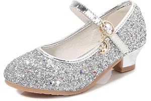 OFANYIA Girls Princess Dress Shoes Kids Girl Party Wedding Princess Mary Jane Shoes Sequins Bridesmaids Shoes Sparkle Heels Shoes for Wedding Dancing Party