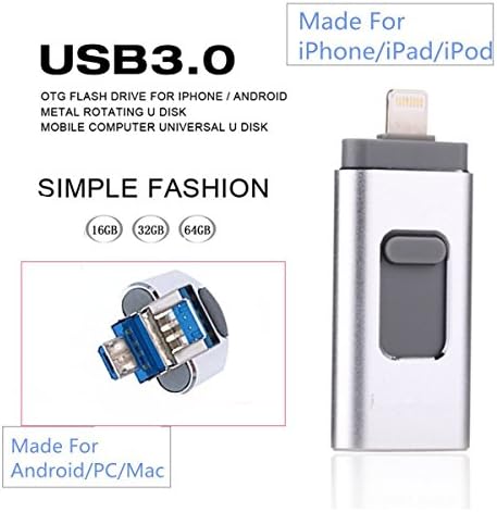 FeliSun New Design 16GB USB i-Flash Drive Memory Stick Card Reader Adapter with Three Interfaces [ Lightning, USB3.0 and Micro USB] For iPhone iPad iPod Android Cellphones Tablets PC Macbook
