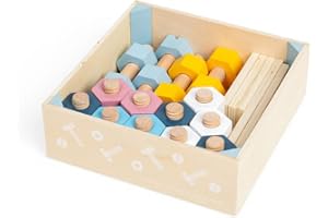 Bigjigs Toys FSC Certified Crate of Nuts and Bolts (20pc) - Eco-Friendly Nuts and Bolts Set for 3 year Olds, Sustainable Construction Toys & Wooden Toy Tools