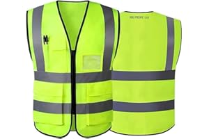 MR PRIME LTD Mr. Prime Hi Vis High Visibility Reflective Safety Vest coat Jacket, Executive Zip 2 Band Security Mobile Phone Pocket ID Holder