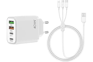 Hoembpn 40W USB C Ladegerät PD USB Schnellladegerät Adapter 4 Port Wandladegerät, 3 in 1 Multi USB Kabel 3A Schnellladekabel Kompatibel mit Micro USB/Typ-C für Tablet, Android, Samsung