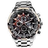 Alexis Herren Runden Armbanduhr Miyota 0S10 Chronograph Matt Silber Edelstahlband Schwarz Dial Wasserdicht