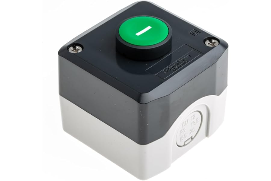 Schneider Electric Control station, plastic, dark grey lid, 1 green flush push button Ø22, spring return, marked I, 1 NO