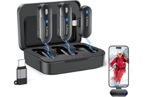 TECURS Micro Cravate sans Fil - Double Mini Micro Cravate pour iPhone/Android avec boîtier de Charge, Réduction Intelligente de Bruit, Micro sans Fil pour Youtube/TikTok/Facebook/Ive Stream/Interview