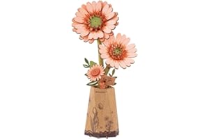 rowood Gerbera sztuczne kwiaty, drewniane puzzle 3D, zestaw do majsterkowania dla dorosłych i dzieci, zestaw modelarski do dekoracji domu, kreatywny pomysł na prezent na Dzień Matki, Walentynki