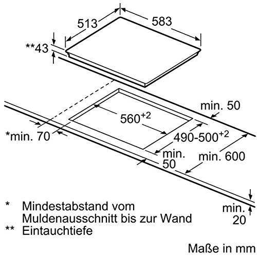 Bosch NKN645G17 Serie 4 Kochfeld Elektro / 58,3 cm / min, Arbeitsplattenstärke: 20 mm / 4fach-Restwärmeanzeige / schwarz - 5