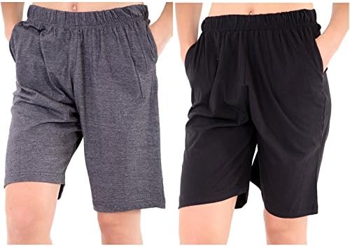 MENS 2 PACK PLAIN JERSEY SHORTS MENS MULTIPACK PYJAMA SHORTS BOTTOMS PJS M L XL (LARGE, BLACK &amp; ChARCOAL)