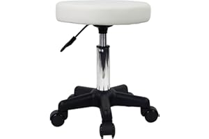 FURWOO Taburete Giratorio de Altura Ajustable con Ruedas Adecuado para masajes de salón de SPA Blanco