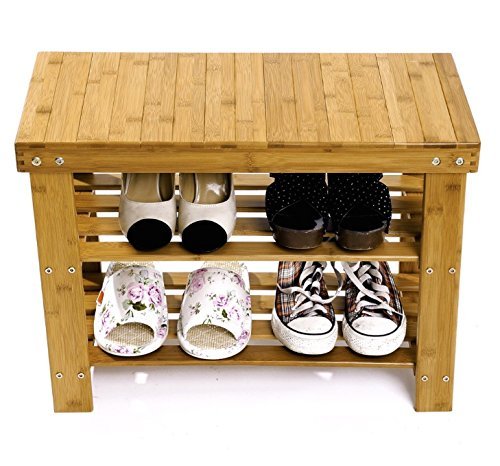 EVST 2-Tier Bamboo Shoe Rack Bench Storage Organiser Made of 100% Natural  Bamboo Max Load Capacity up to 100KG (50)