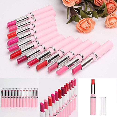 Merssavo 12 Farben Lippenstift Kosmetik Make-up Pink Rod Lipgloss Lippenstift langlebig - 3