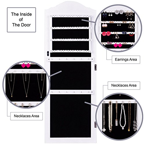 Ezigoo Schmuckschrank – Türmontage/Wandmontage 96 x 35 x 8,7 cm – Weißer Spiegel-Schmuckschrank mit viel Stauraum - 3