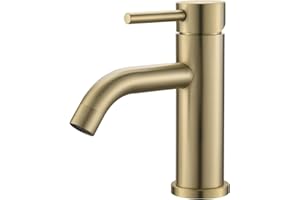 Ibergrif M11003Y, Mitigeur de Lavabo - Robinet de Salle de Bains Monocommande, Robinets de lavabo à Tiroir en Céramique à Faible Bruit, Corps en Acier Ioxydable, Or