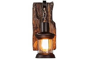 JIAODIE Antik Vintage Industrielle Style Holz Wandleuchte Rustikal Holz Wohnzimmer Wandlampe Metall Glas E27-Fassung Wandbeleuchtung Nachttisch Wandlampe Für Restaurant, Gang,Korridor,Bar,Cafe,1*E27