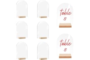 Kaizuca 8 Pack Acrylic Table Numbers with Wooden Card Holders, Reusable Wedding Table Numbers, Blank Curved Acrylic Signs for Birthdays, Baptisms, Wedding Table Decorations