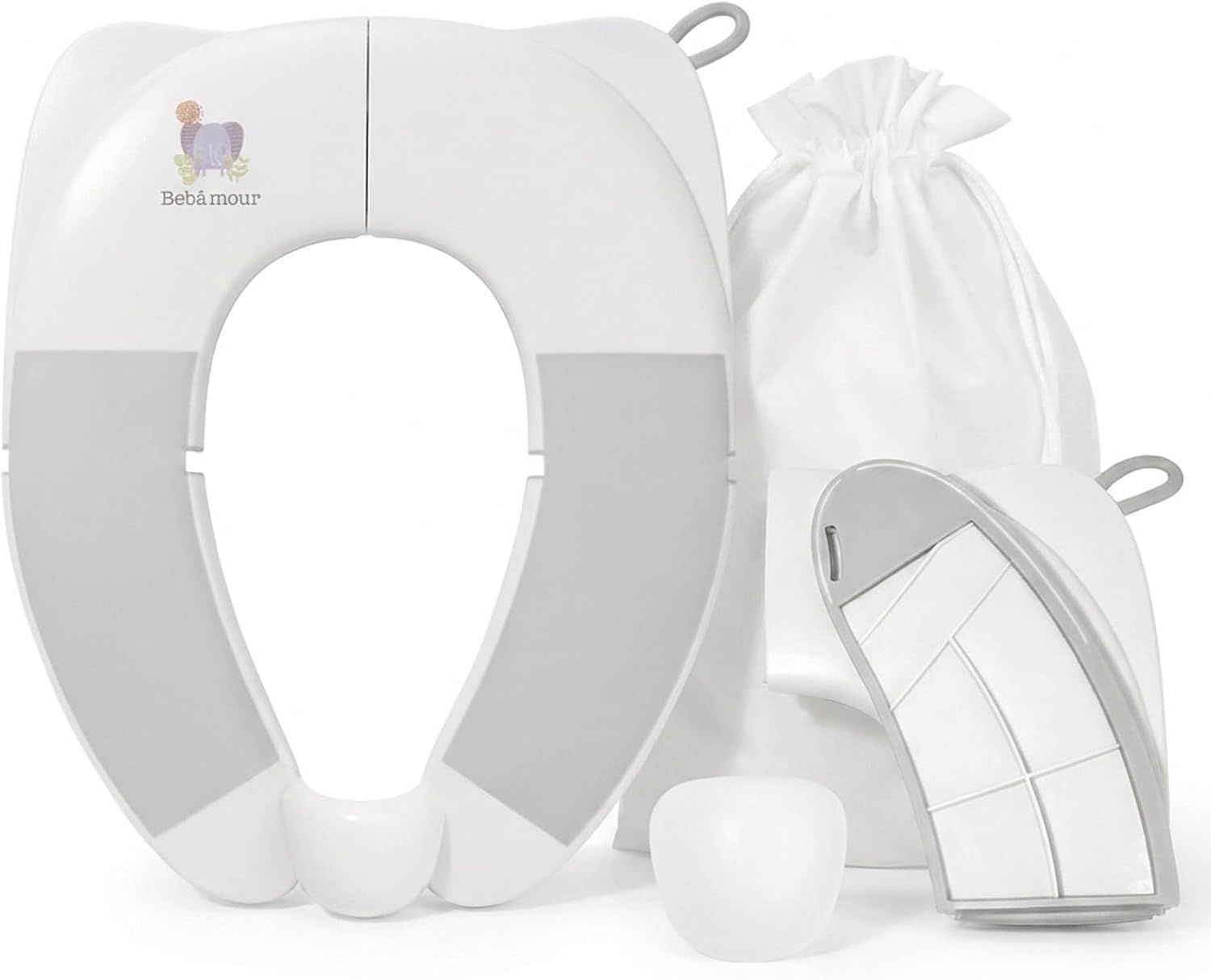 Bebamour Foldable Toddler Toilet Seat, Portable Travel Potty Training Seat with Non-Slip Pads & Splash Guard, Compact Lightweight Toilet Trainer for Boys & Girls, Fits Standard UK Toilets, Elephant