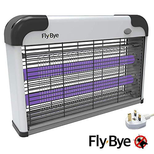 Fly-Bye Lámpara Anti Mosquitos de 20W con Luz UV - Atrae Insectos Voladores - La Potencia del Matamoscas Profesional para el Hogar - Parrilla Eléctrica de 2800v - Nuevo Modelo 2019