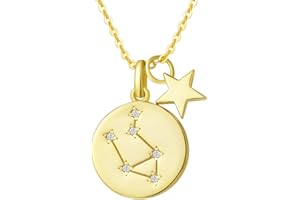 FANCIME Łańcuszek ze znakiem zodiaku z solidnego srebra wysokiej próby 925, pozłacany złotem, średnica 15 mm, minimalistyczny prezent dla kobiet i dziewcząt, regulowana długość łańcuszka: 40 + 5 cm